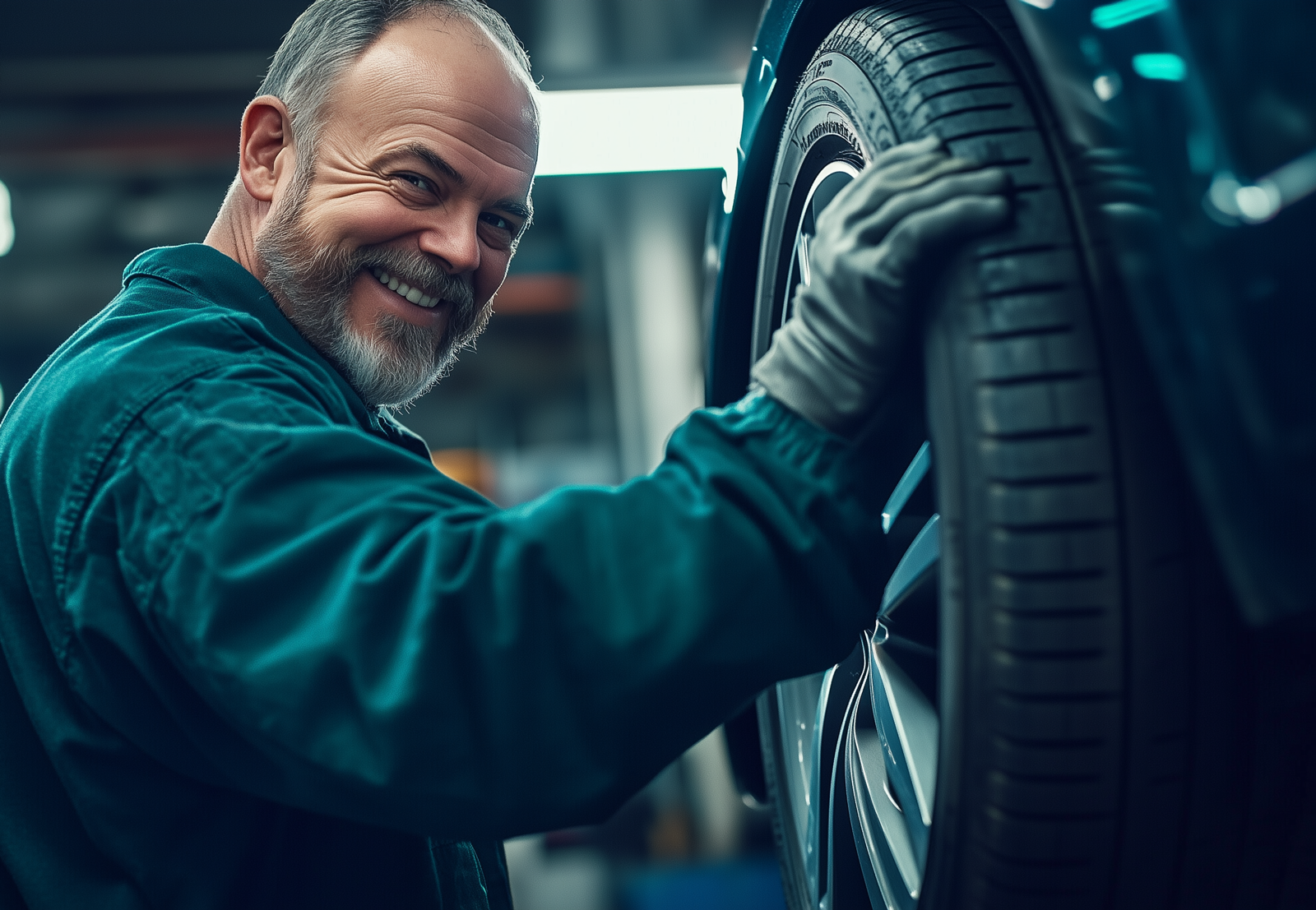 Tire being changed on car