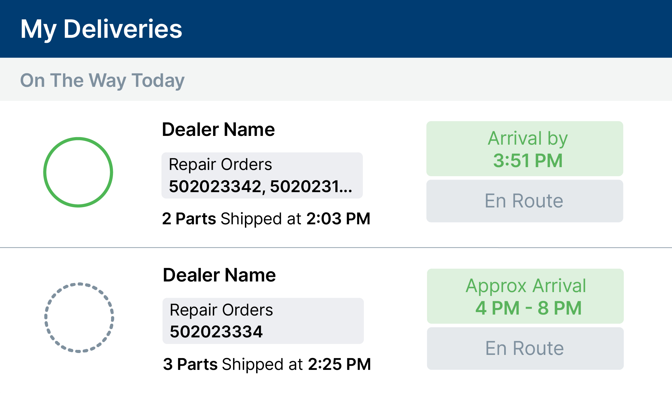 TraxCollision Shop Delivery Status