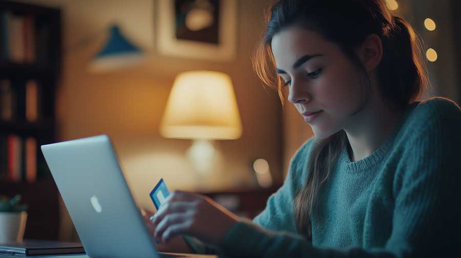 Female making an online payment