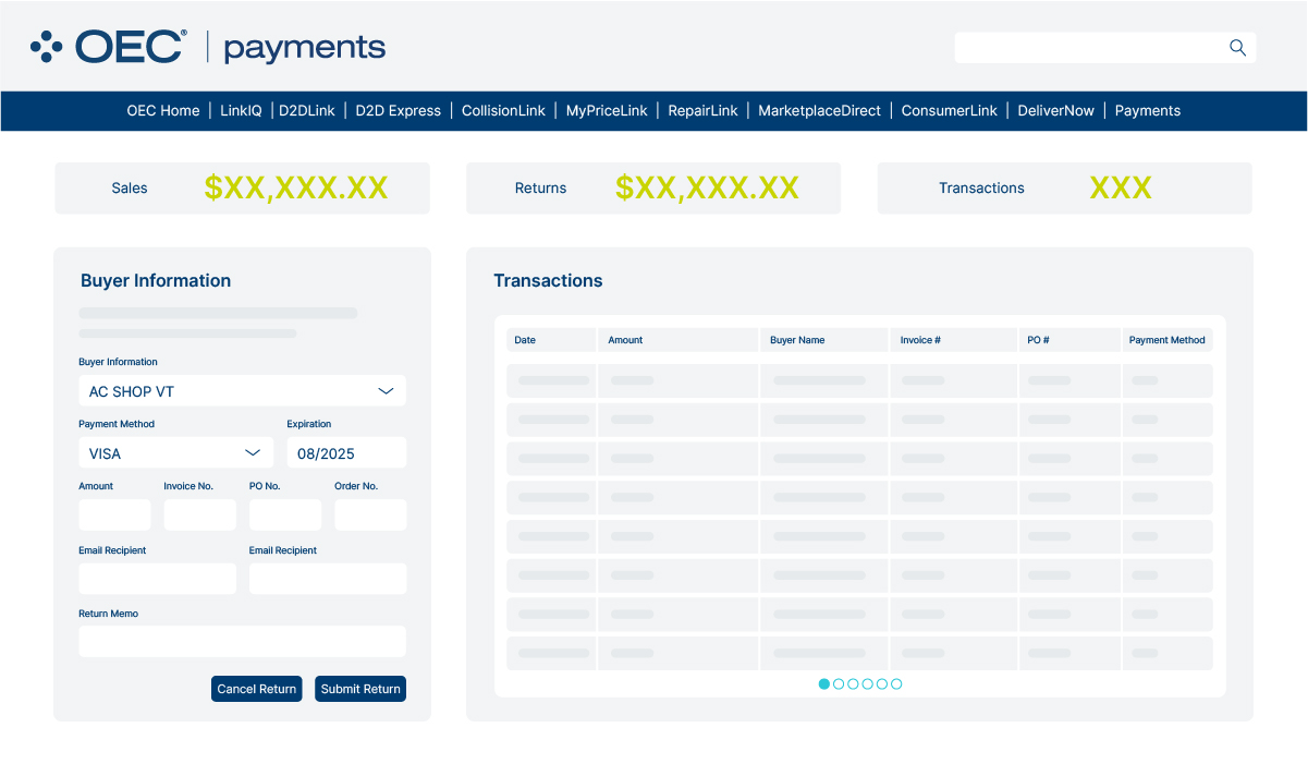 OEC Dealer Payments Feature Screen