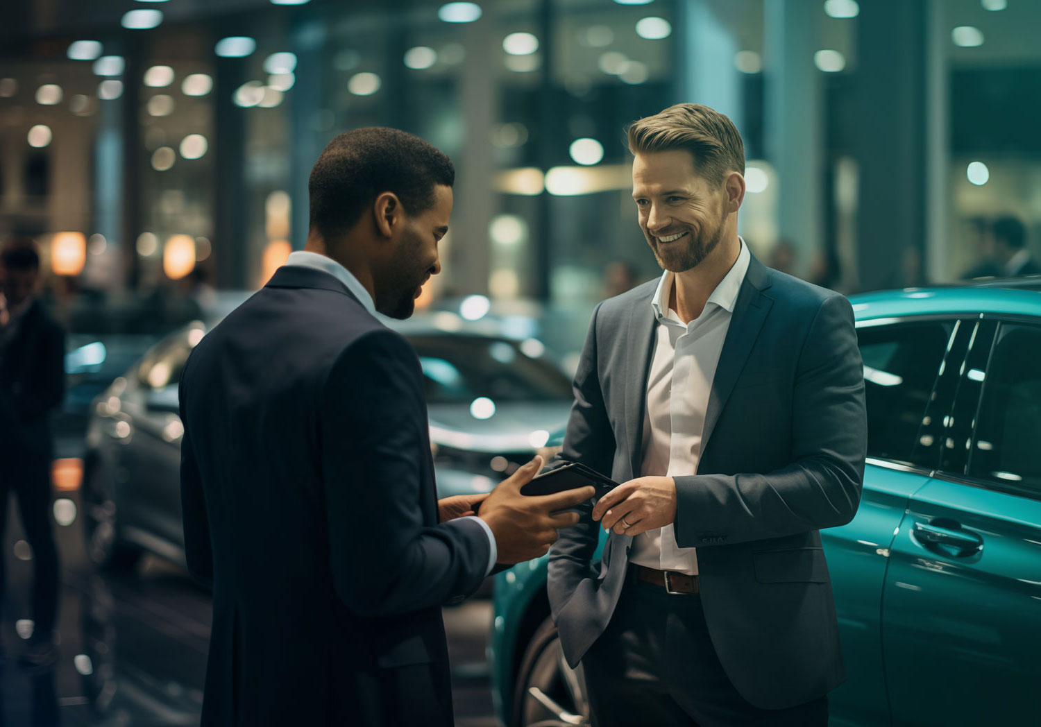 Sales man and client signing papers